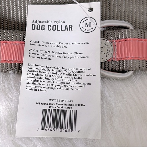 Martha Stewart Adjustable Nylon Dog Collar Size 20 - Neck 18"-26" Coral / Gray - Picture 8 of 11